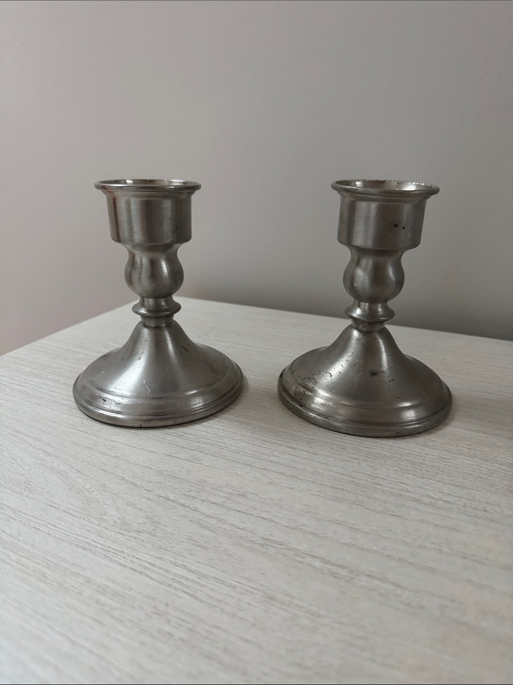 Web Weighted Pewter Candlestick Holders - Pair